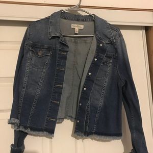 Jessica Simpson Frayed Hem Denim Maternity Jacket