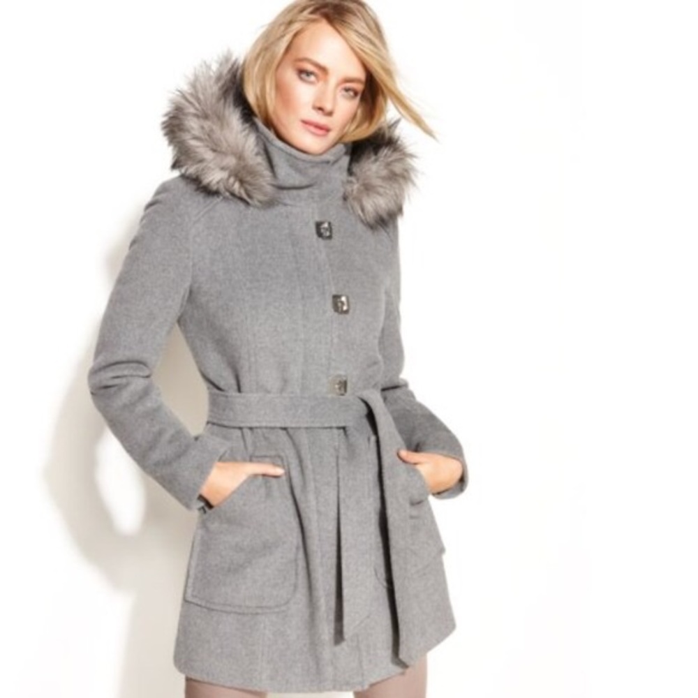 Calvin Klein faux fur hooded coat