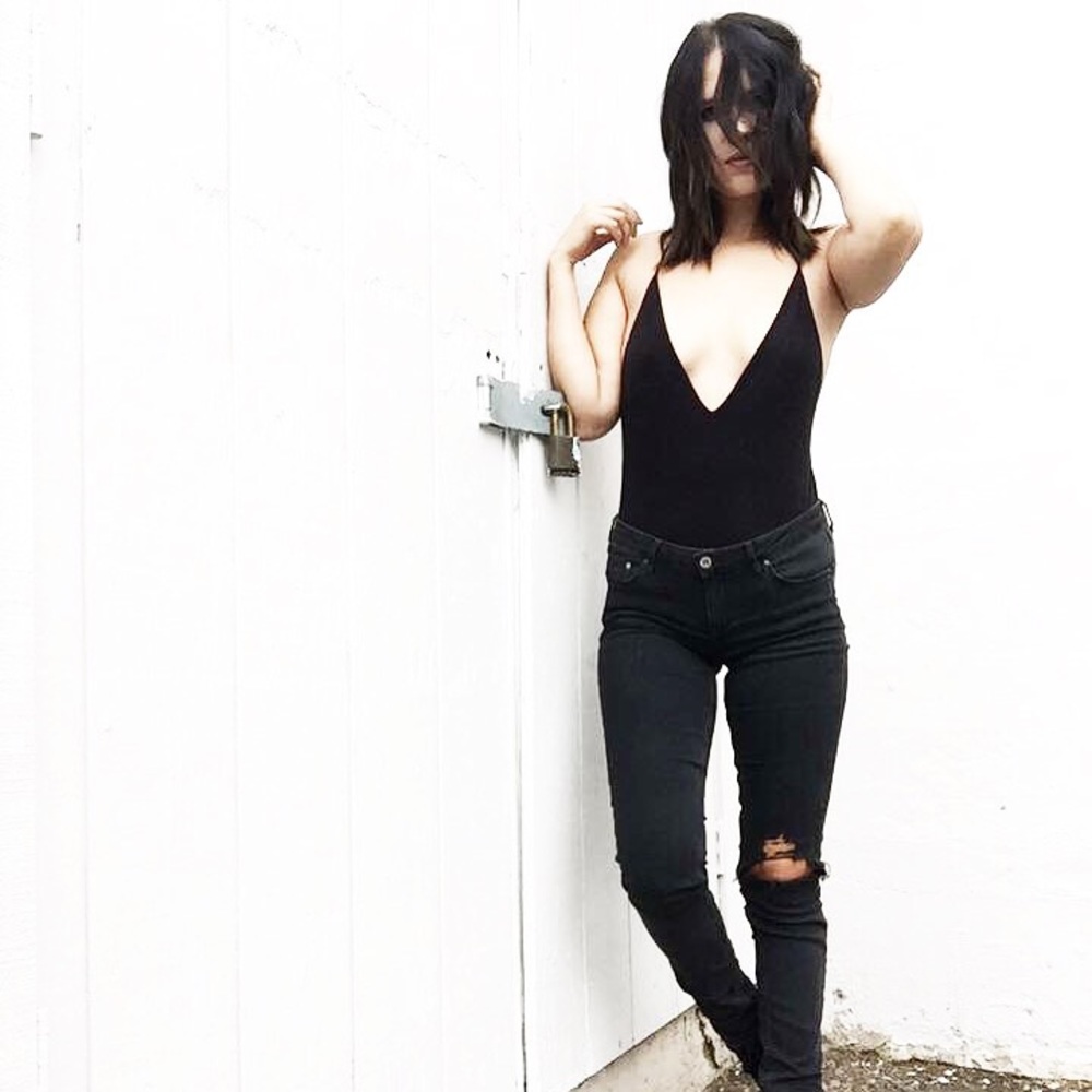 Deep V Suede Bodysuit