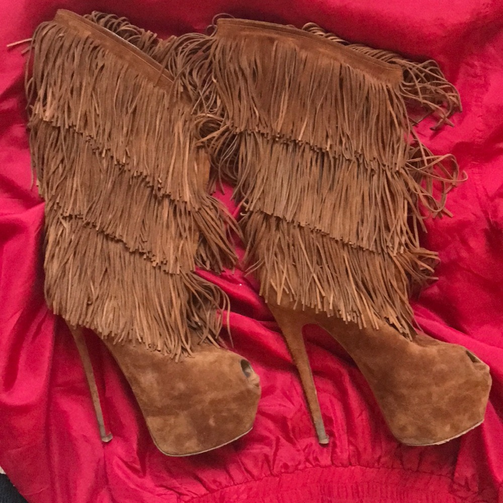 Christian louboutin fringe suede boots