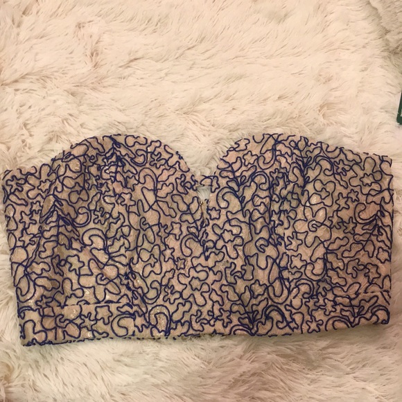 NWOT Topshop dark ivory and blue bustier - Picture 2 of 7