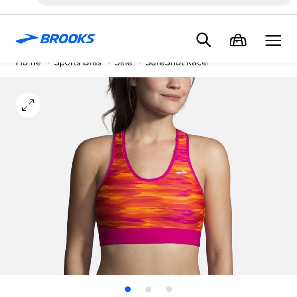 Blue Brooks sports bra (pink shown)