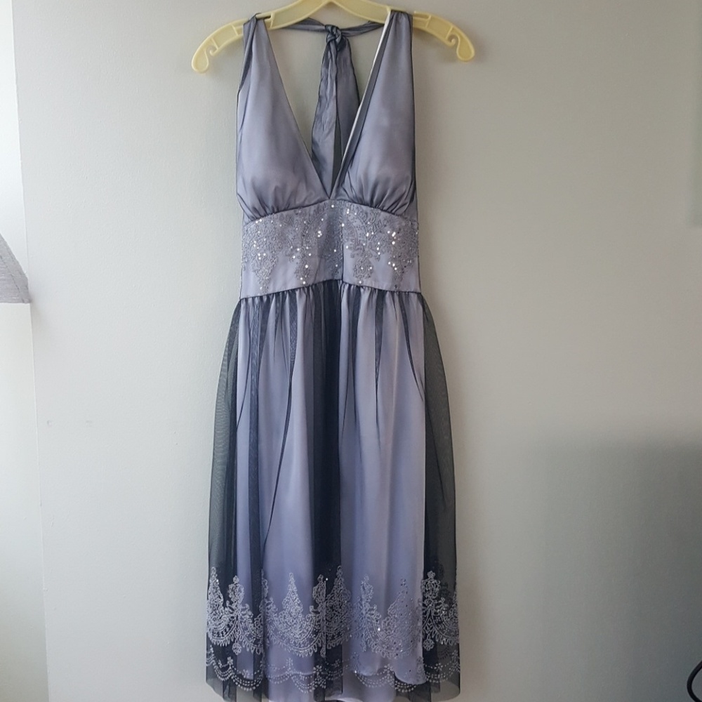 Silver with black overlay and bead trim dress