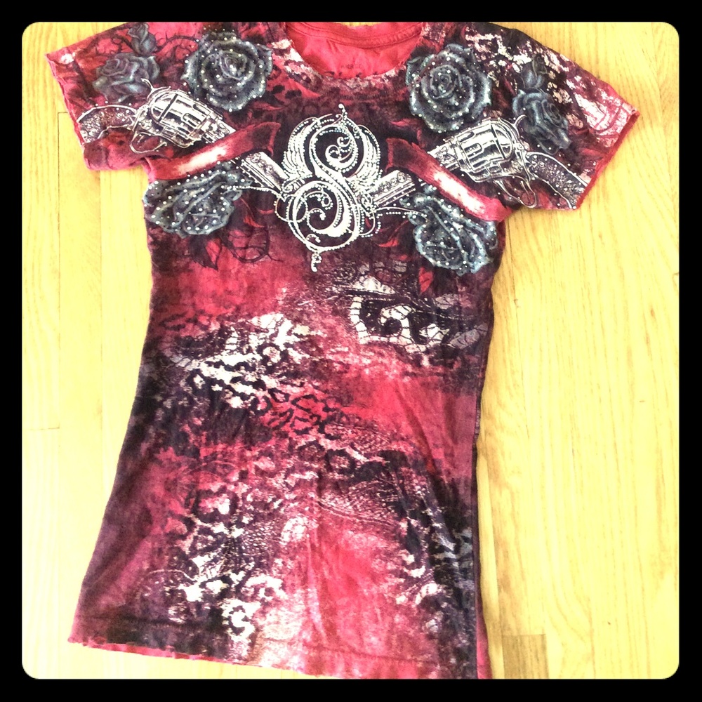 Sinful Red Rhinestone Tee Shirt