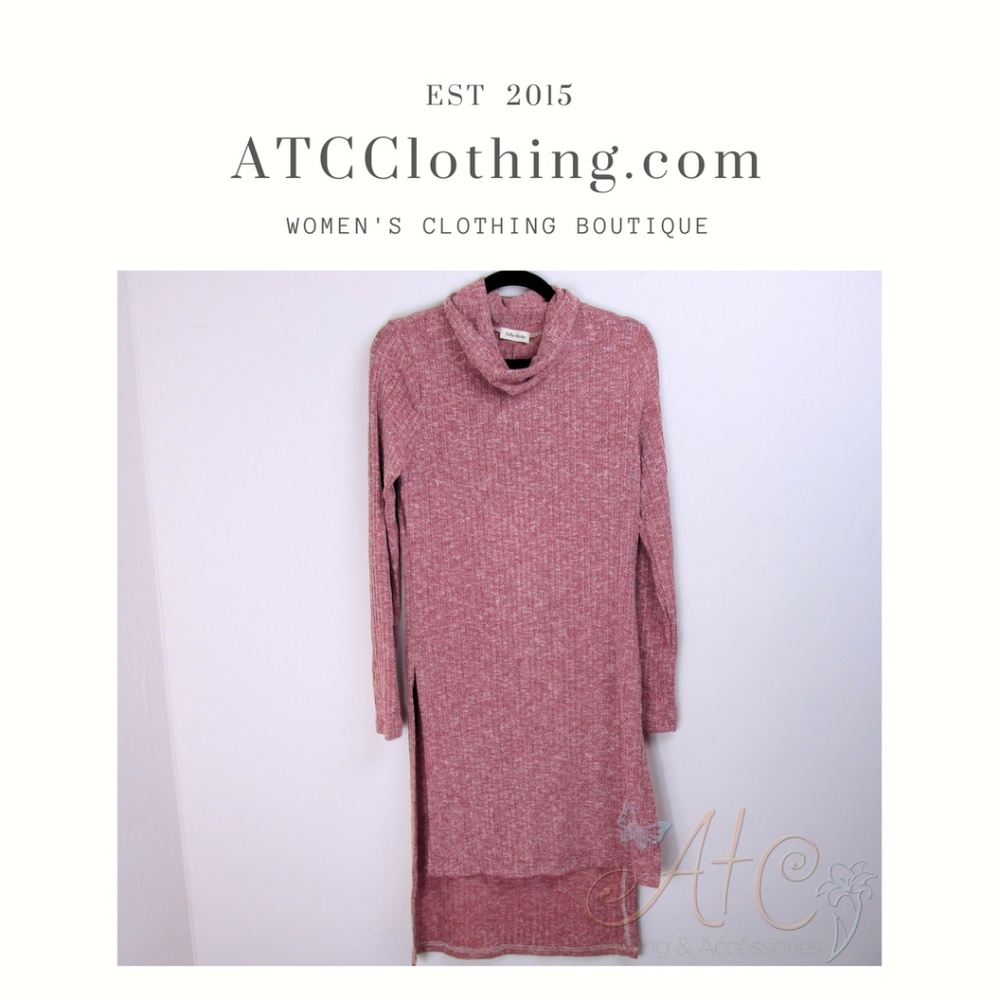 Toffee Mocha High Low Cowl Neck Tunic Dress