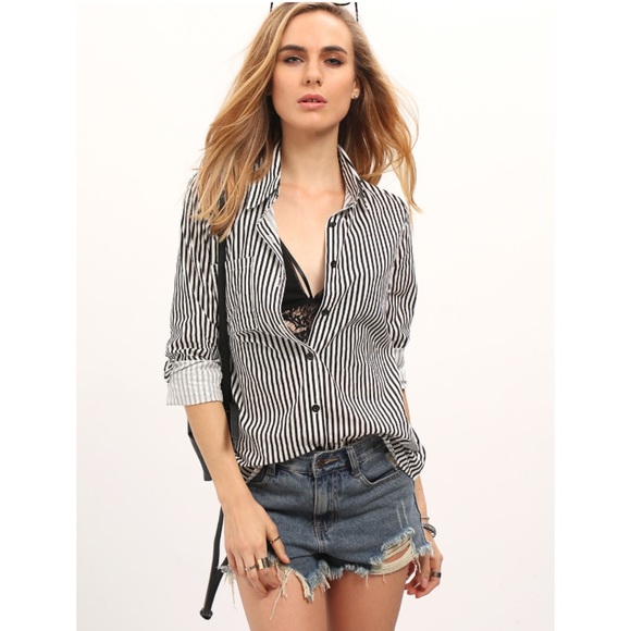 Vertical striped cotton blouse - Picture 2 of 4