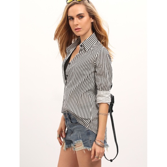 Vertical striped cotton blouse - Picture 3 of 4