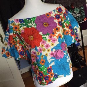 H&M off shoulder floral spring puff sleeve top