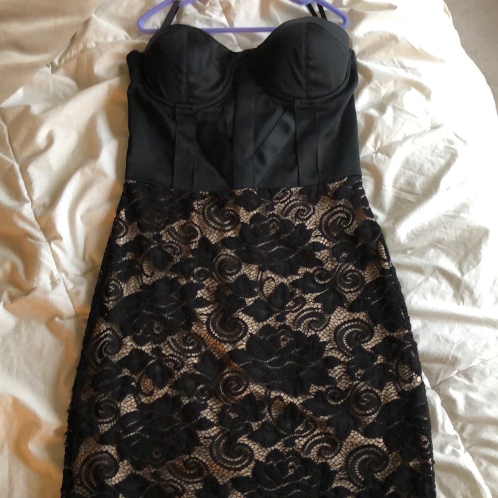 Black and nude corset mini dress-BEBE