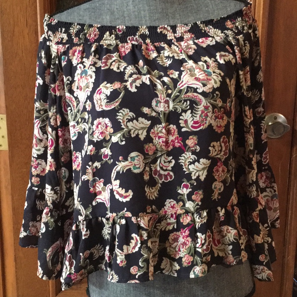 Navy Blue Floral Top