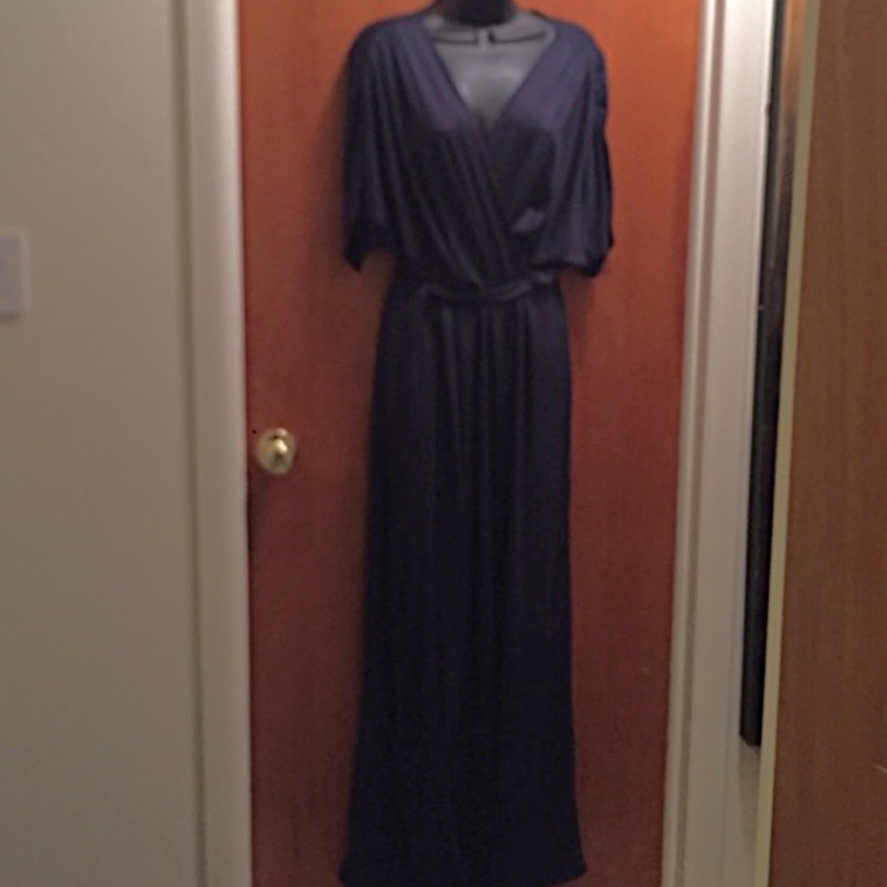 Faux navy wrap maxi dress.