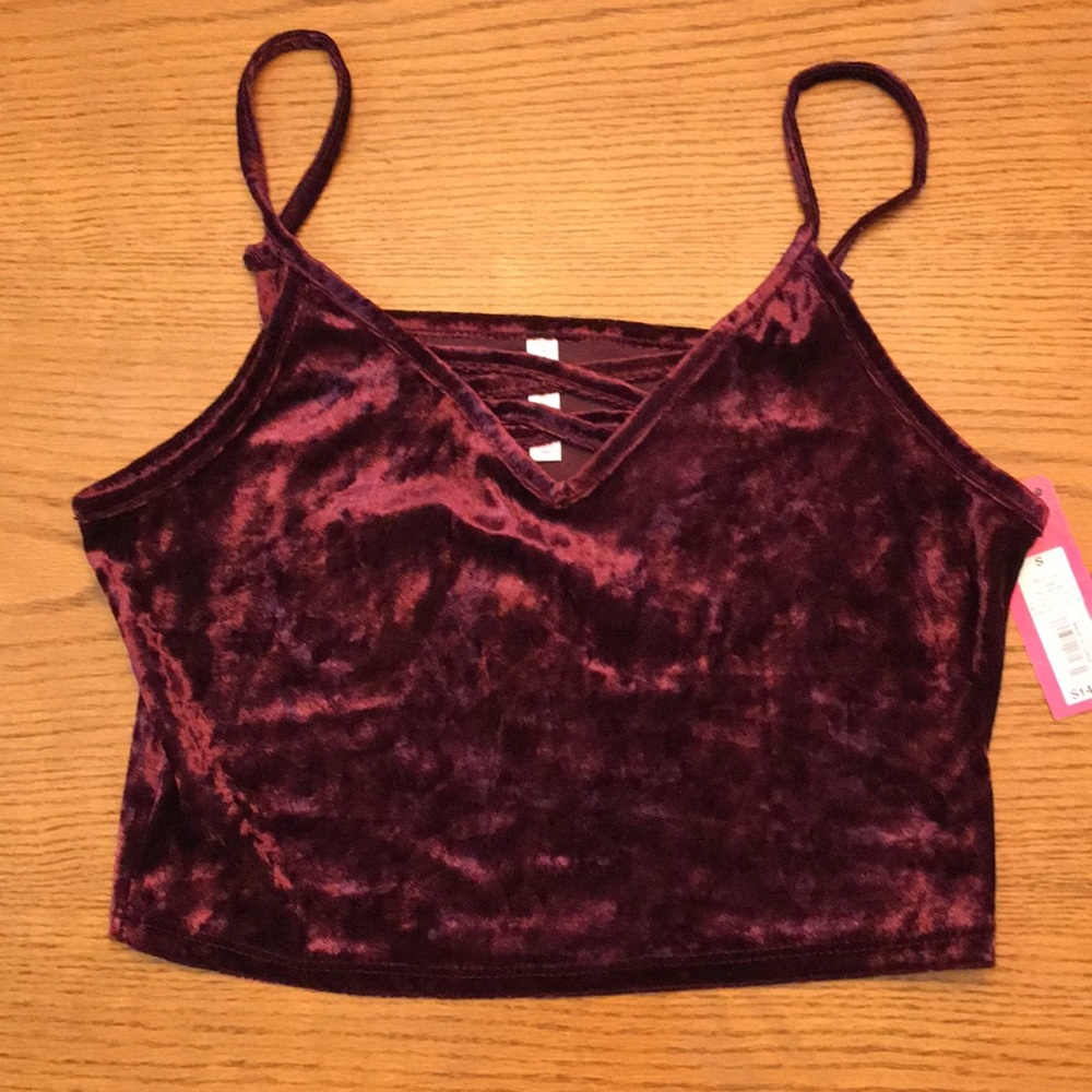 Burgundy wine adjustable crop top.