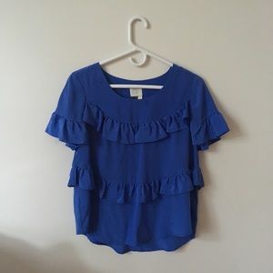 Anthropologie Blue Ruffled Blouse