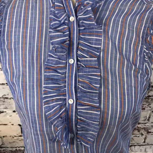 J.Crew Sleeveless Pinstripe Ruffle Button-down - Picture 2 of 5