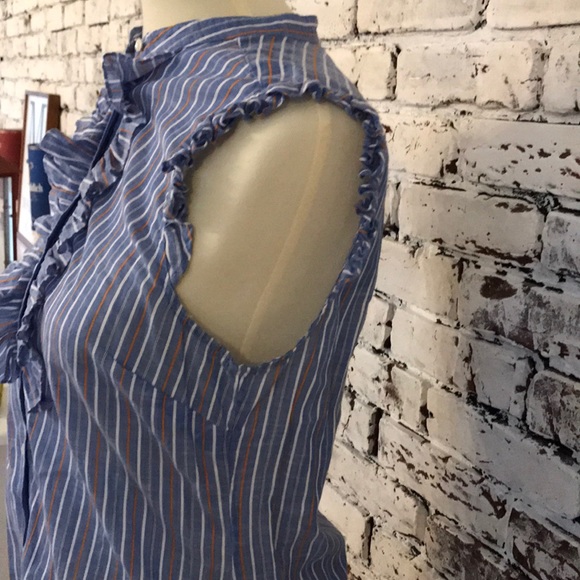 J.Crew Sleeveless Pinstripe Ruffle Button-down - Picture 3 of 5