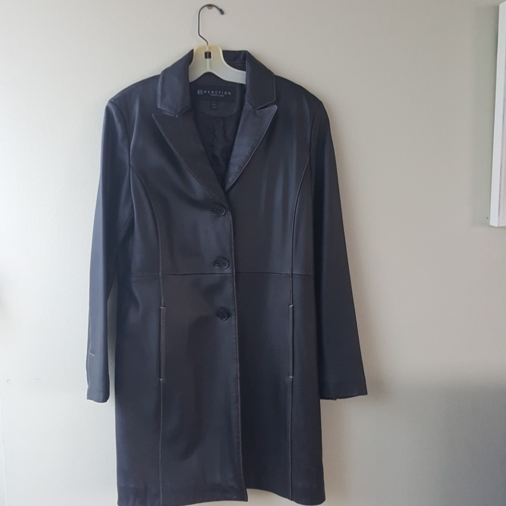 Kenneth Cole Reaction Black leather trench