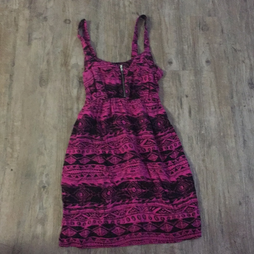 Pink and black print dress