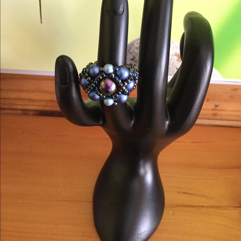Swarovski Crystal Pearl Beaded Ring r6 - Picture 1 of 5