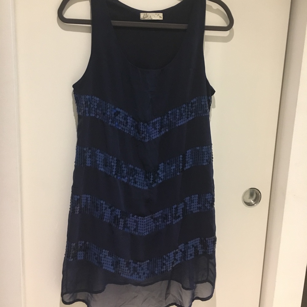 Blue, Sequin, Chiffon Dress