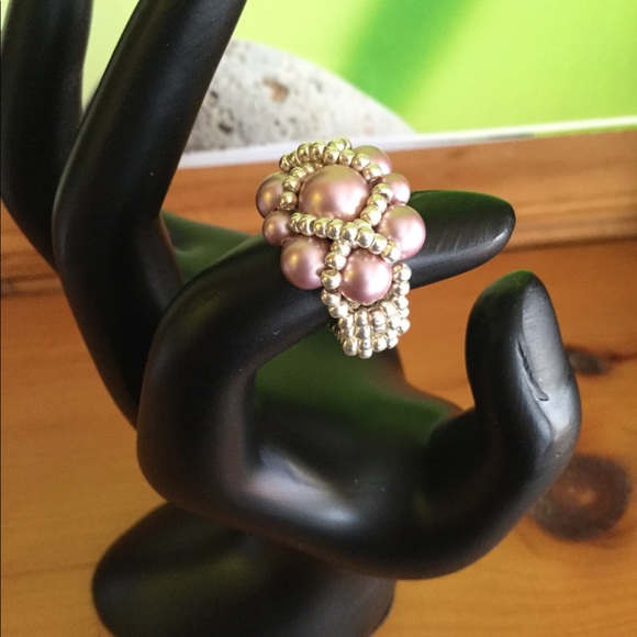 Swarovski Crystal Pearl Beaded Ring R1 - Picture 2 of 3