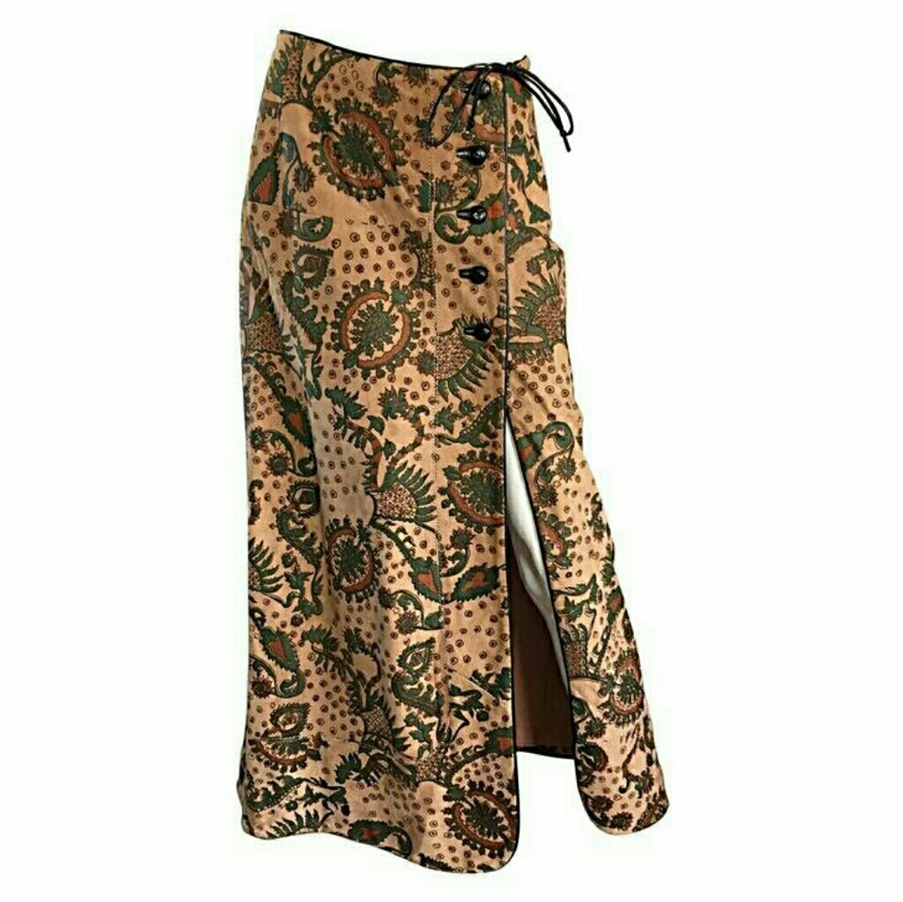 Rare Vintage Leather Geoffrey Beene Paisely Skirt