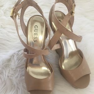 Nude strappy wedges