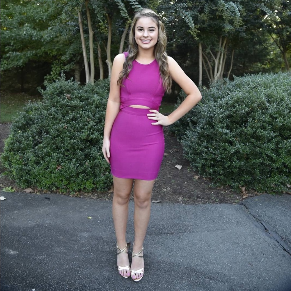Fuchsia/Hot Pink Short Bodycon Cutout Dress