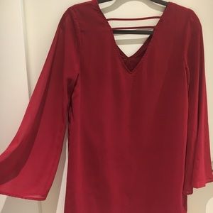 Maroon V-Neck Chiffon Dress with Flowy Sleeves