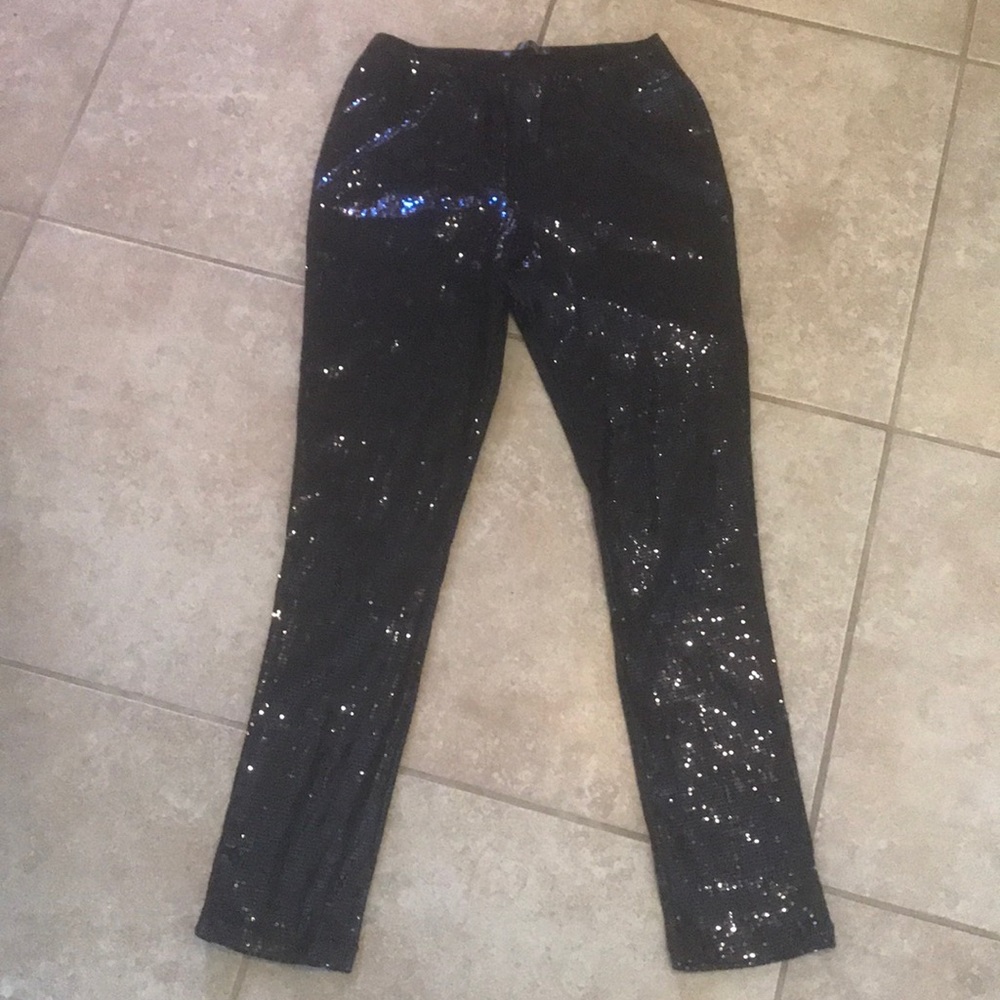 Black sequin leggings L