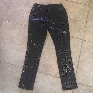 Black sequin leggings L