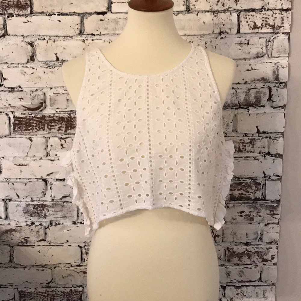 Aqua Eyelet Cropped Tank Top