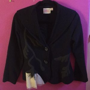 Wool blazer. Flower detail. Navy blue.