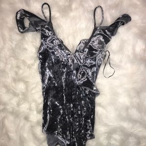 Velvet off the shoulder body suit