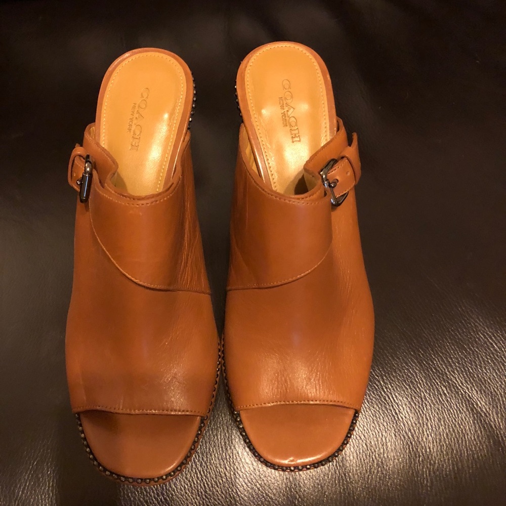 Authentic Coach high heel mules 8.5B, British Tan