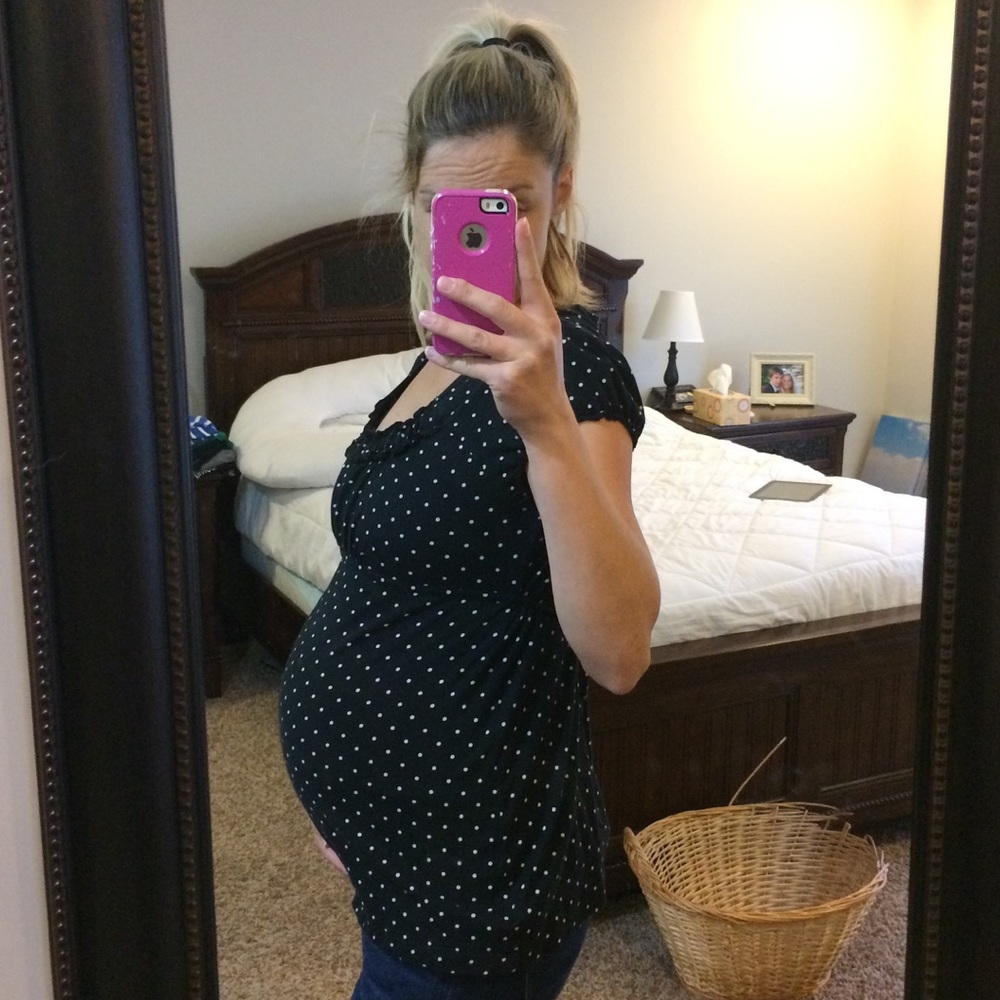 Polka dot black and white maternity shirt