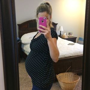 Polka dot black and white maternity shirt