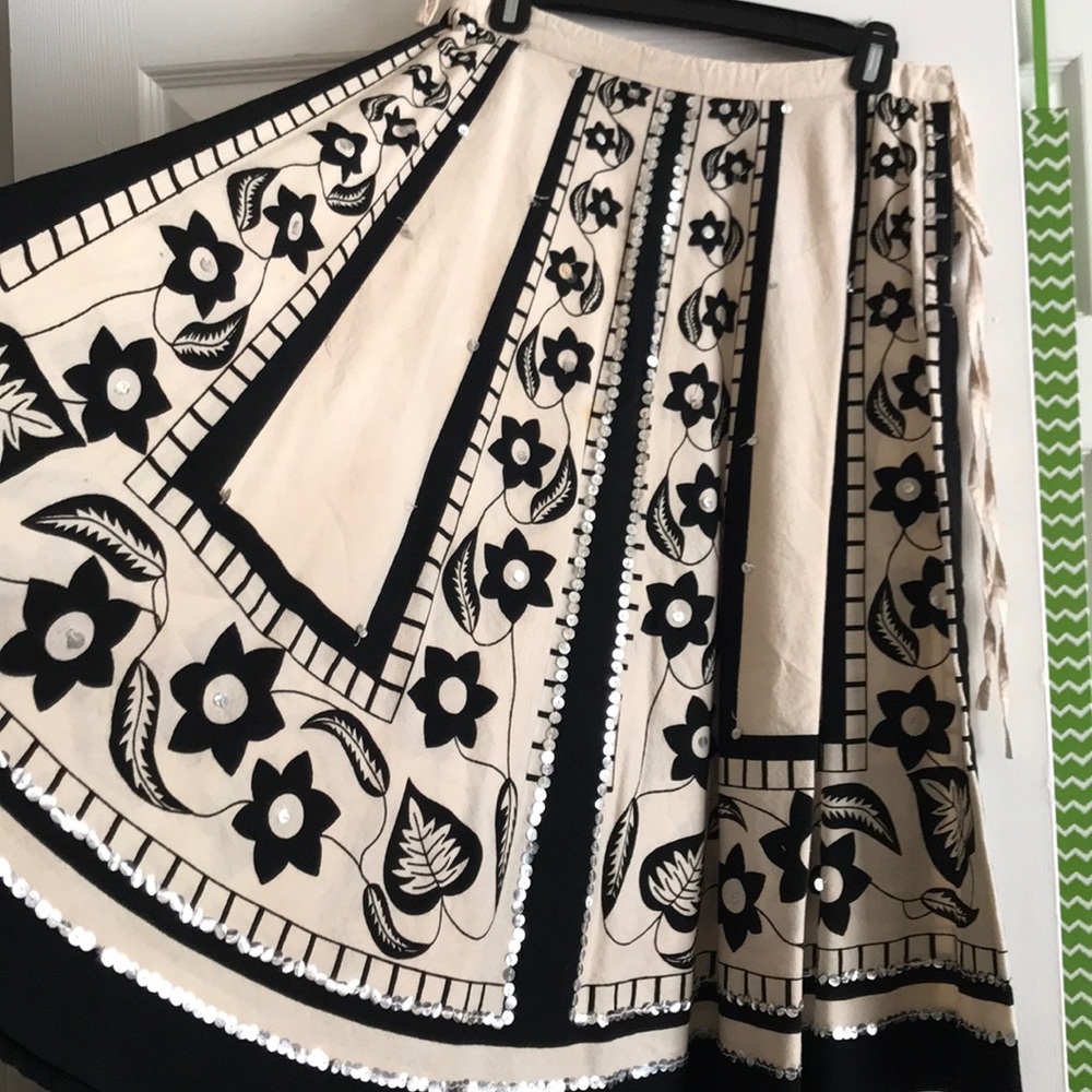 Cream and black skirt with silver sequin