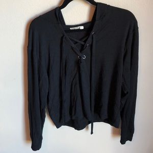 Cropped tie hoodie