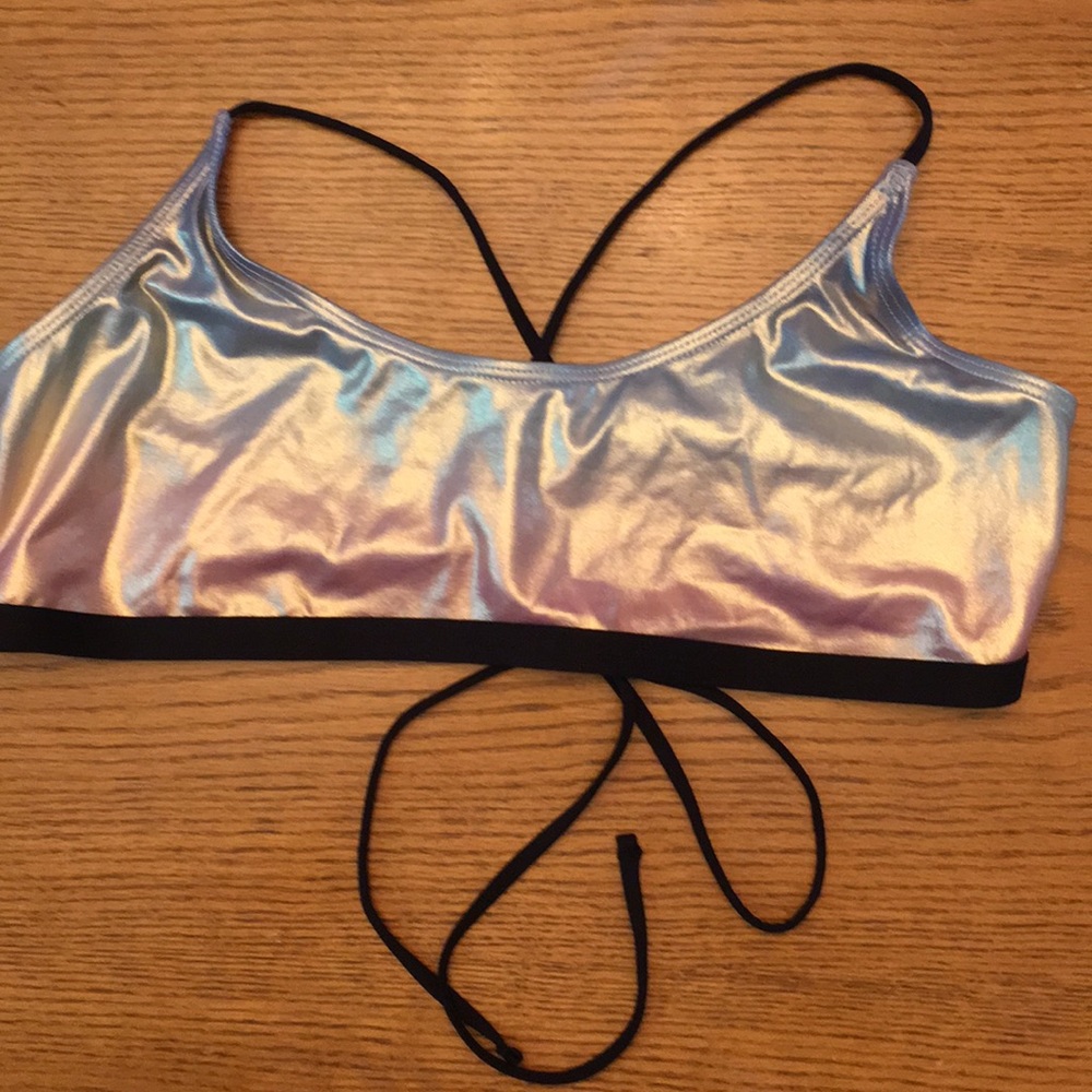 Pink/silver hombre swim top.