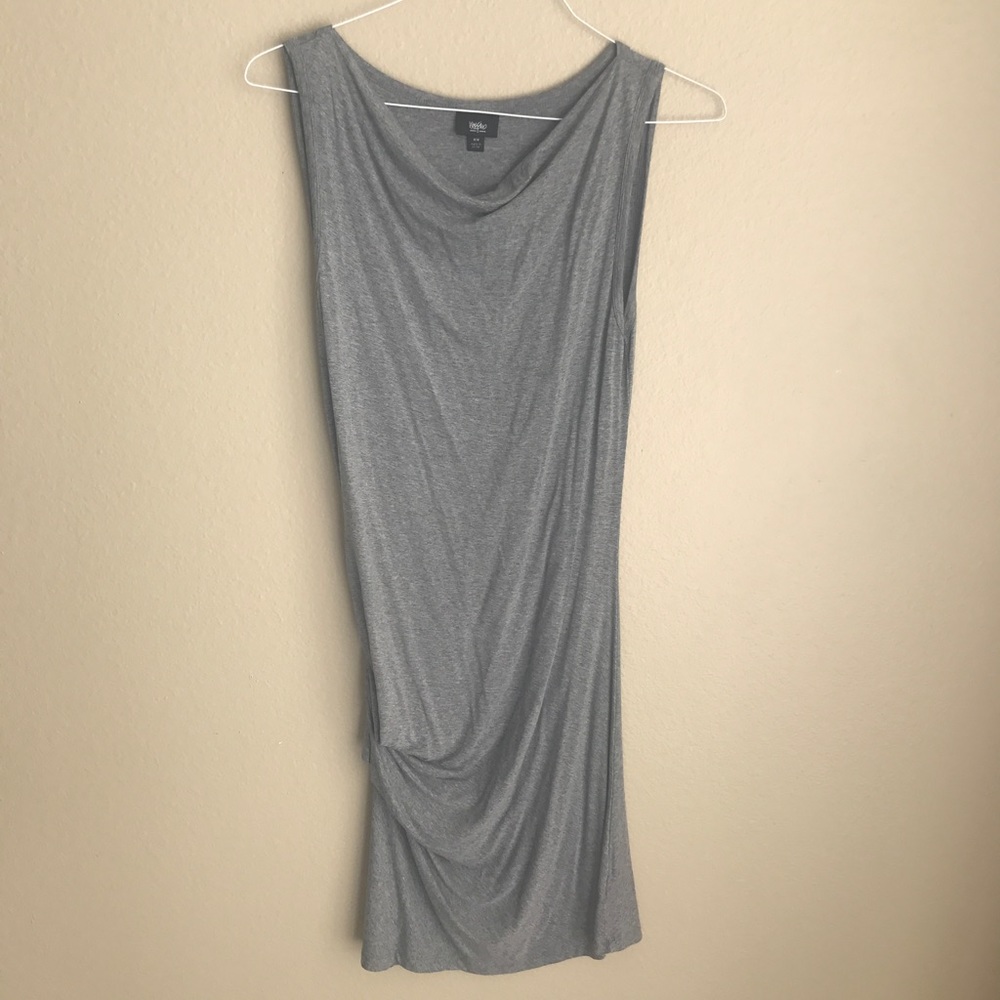 Gray Ruched-Side Midi Dress