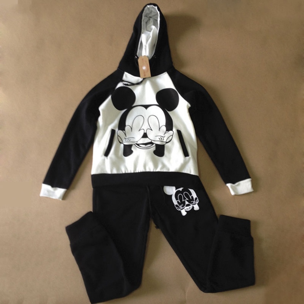 2Pcs Women Mickey Tracksuit Hoodies Sweatpants