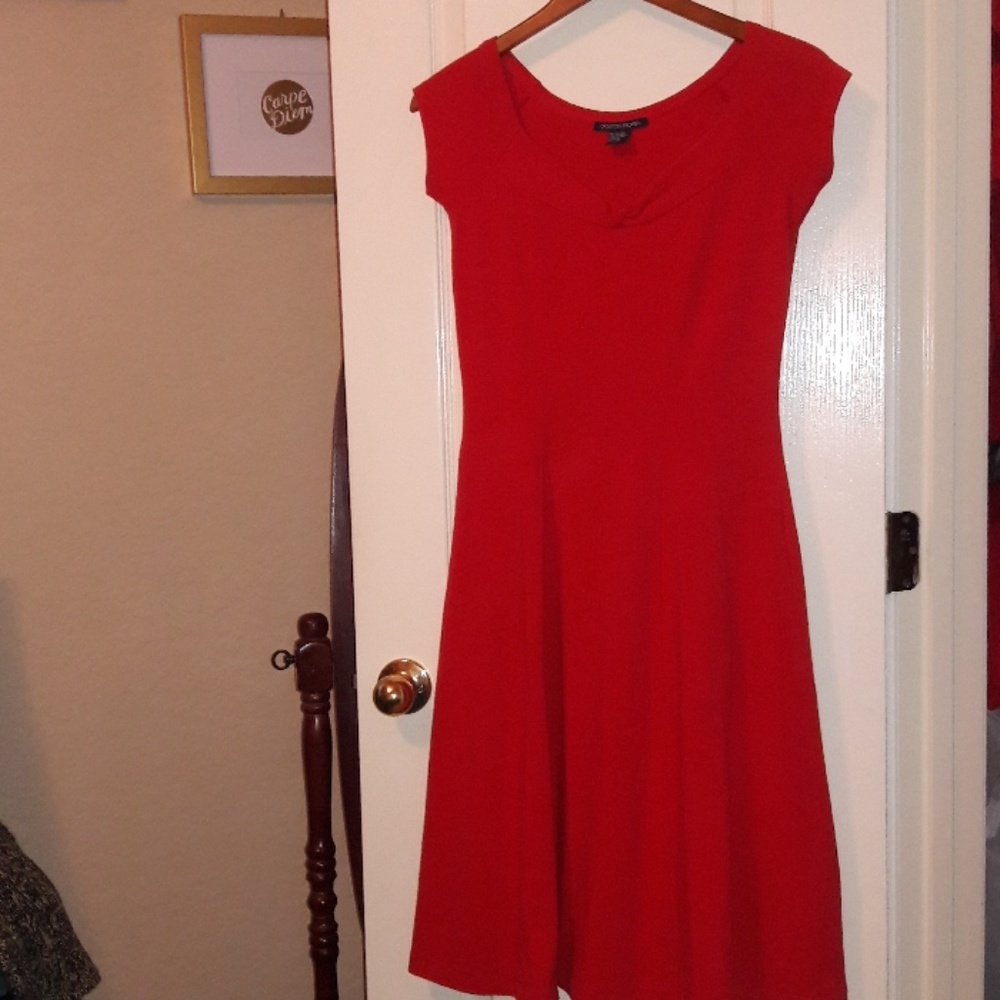 Boston Proper Red Retro Short Sleeve Dress