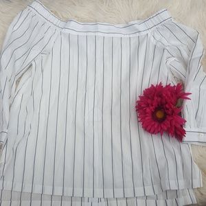 Loft open shoulders striped top