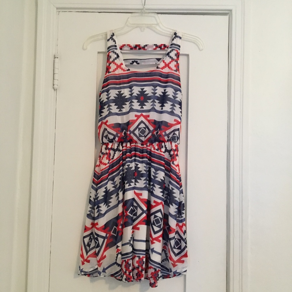 Red, White, and Blue Printed Skater Dress