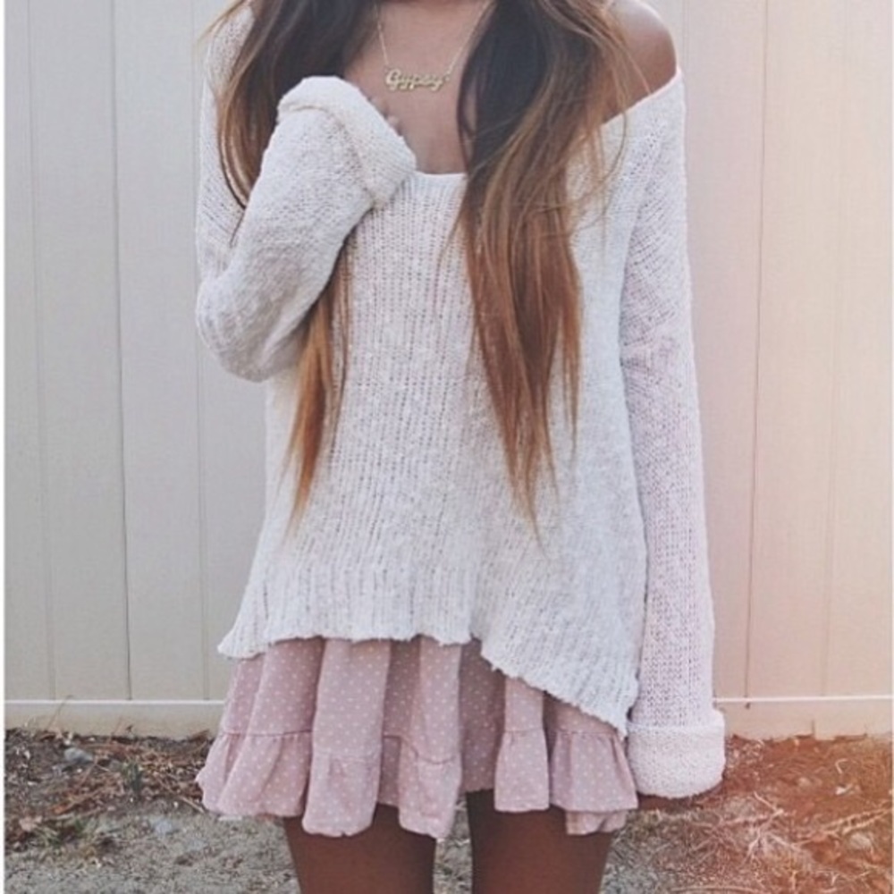 Brandy Melville Cream Carmen Sweater iSO