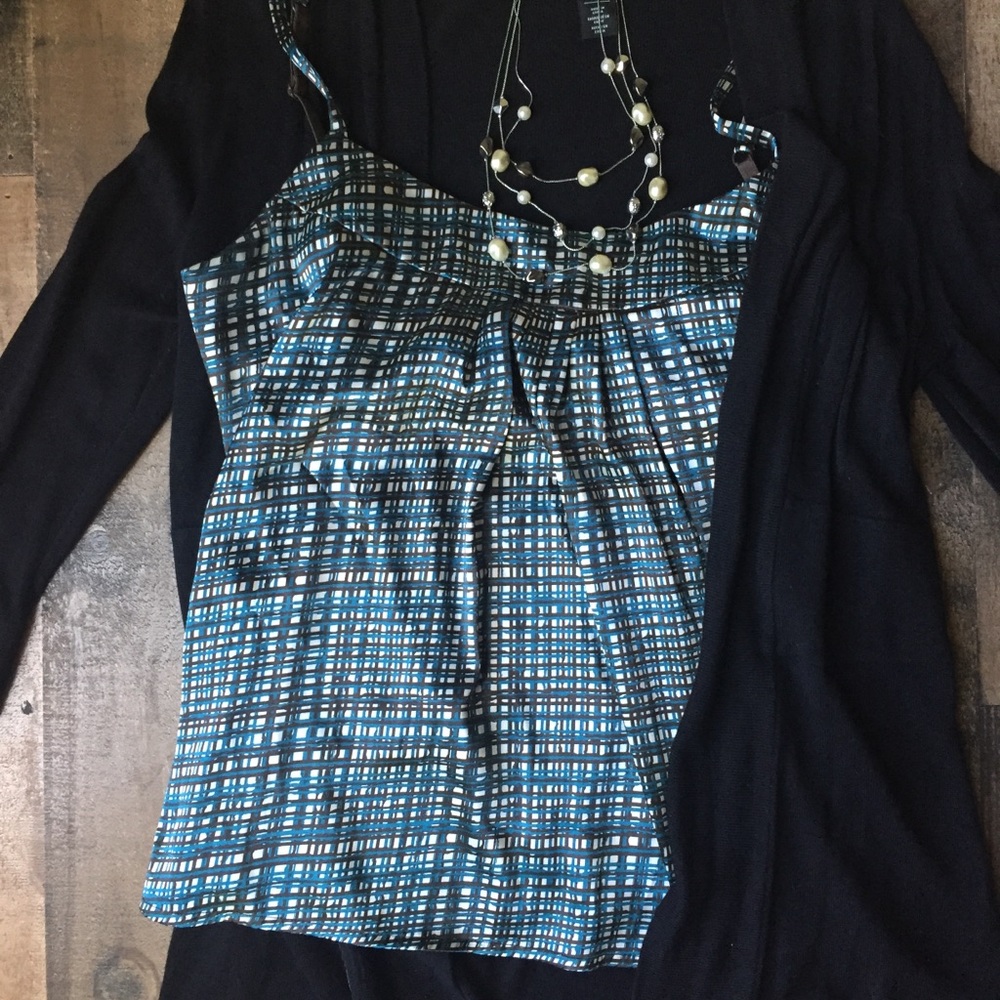 NY&Co M Blue Brown Stripes Silk Strap Cami Top