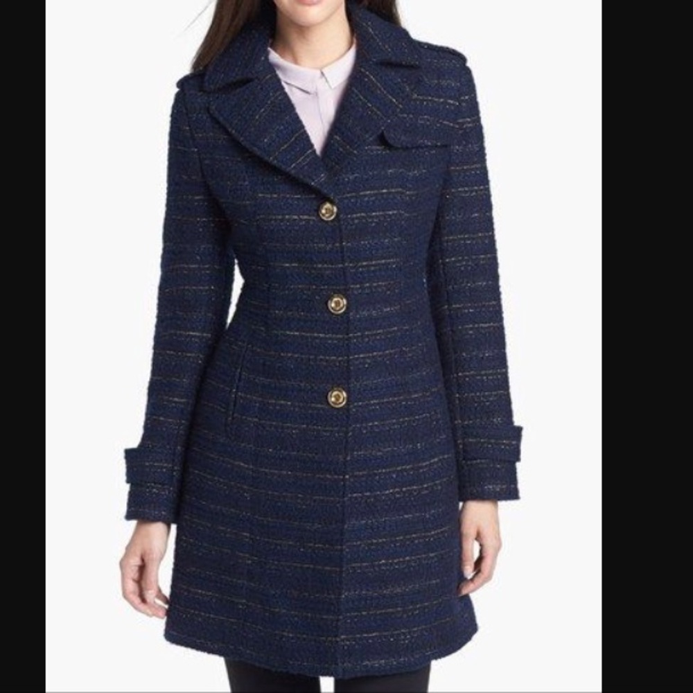 Kenneth Cole blue/gold tweed coat