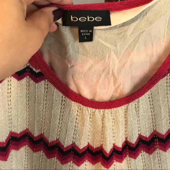 Bebe glittering zigzag striped tunic Sz L - Picture 5 of 6