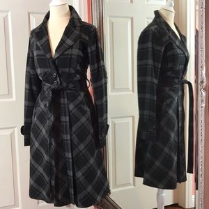 Plaid belted jacket.
