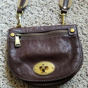 Fossil Brown Leather Crossbow Purse Gold Hardware